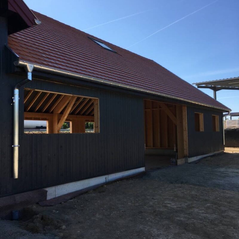Levage d’une charpente en bois et couverture en tuiles et bac acier. Obernai 22